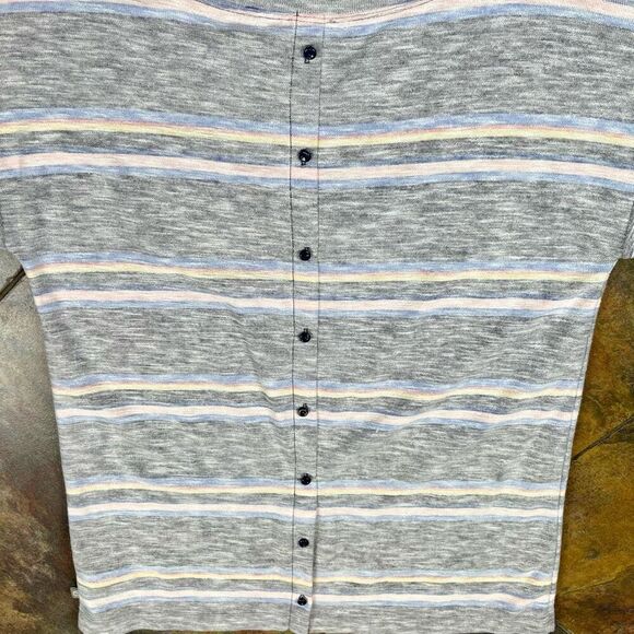 T by Talbots Women’s Stripes 3/4 Sleeve Button up Back Top Medium - Picture 9 of 11
